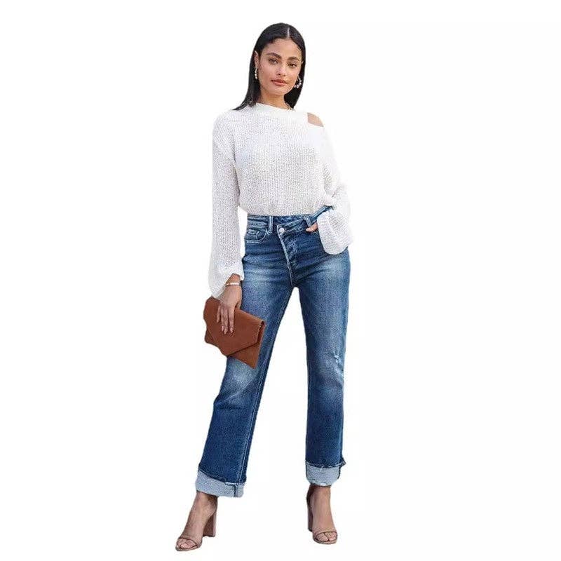 Relaxed Fit Straight Leg Denim Jeans