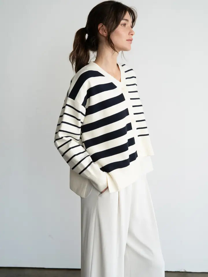 Contrast Striped Sweater Cardigan