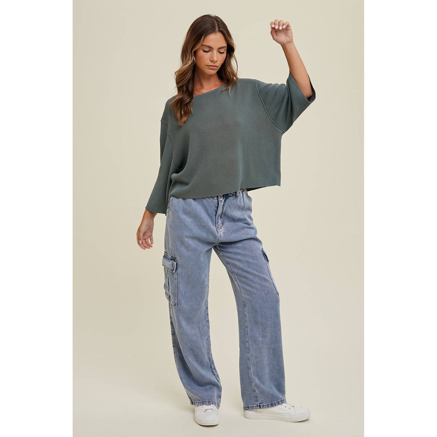 3/4 SLEEVE DROP SHOULDER SWEATER / WL24-8508