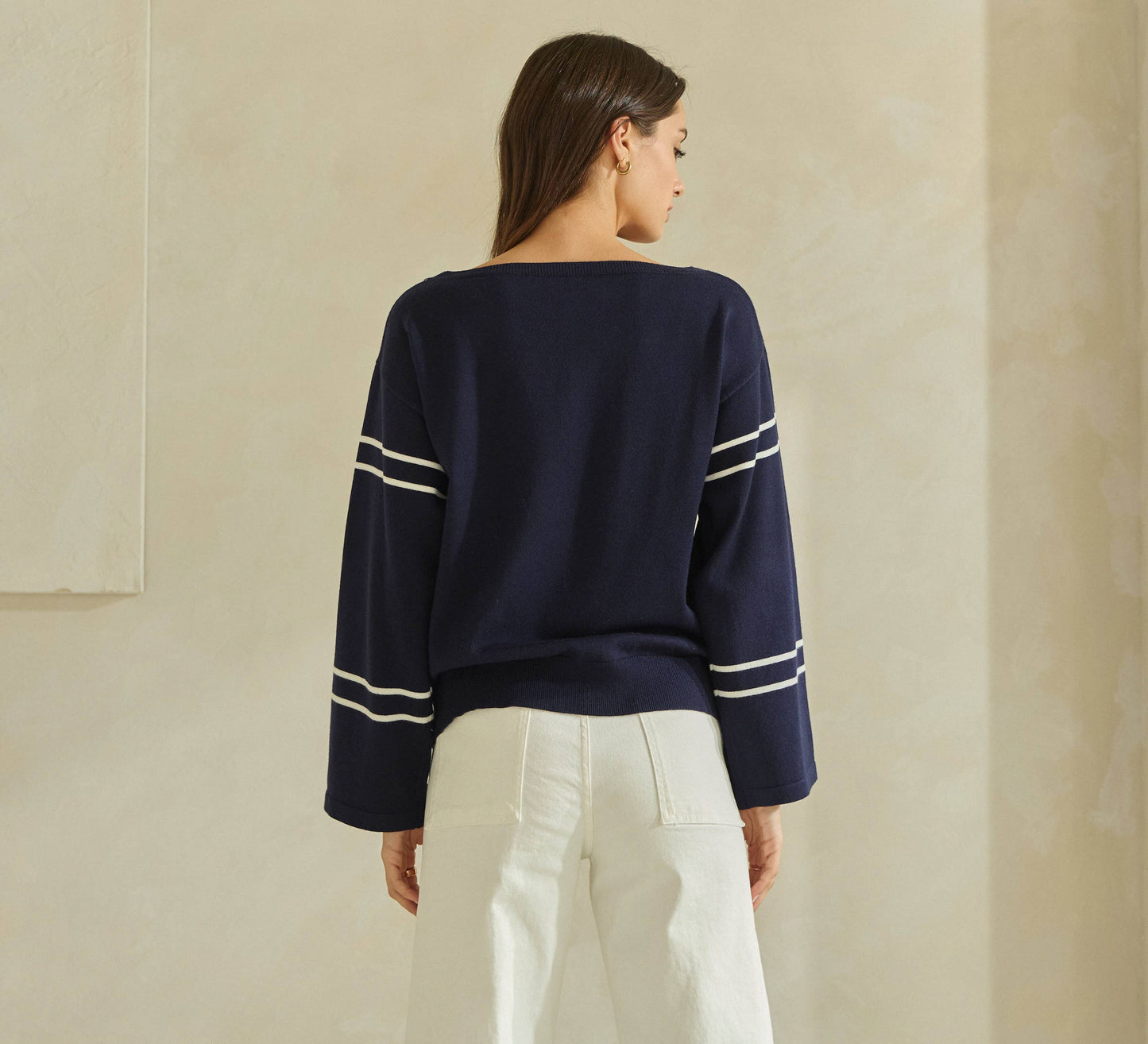 Boat Neck Striped Knit Top