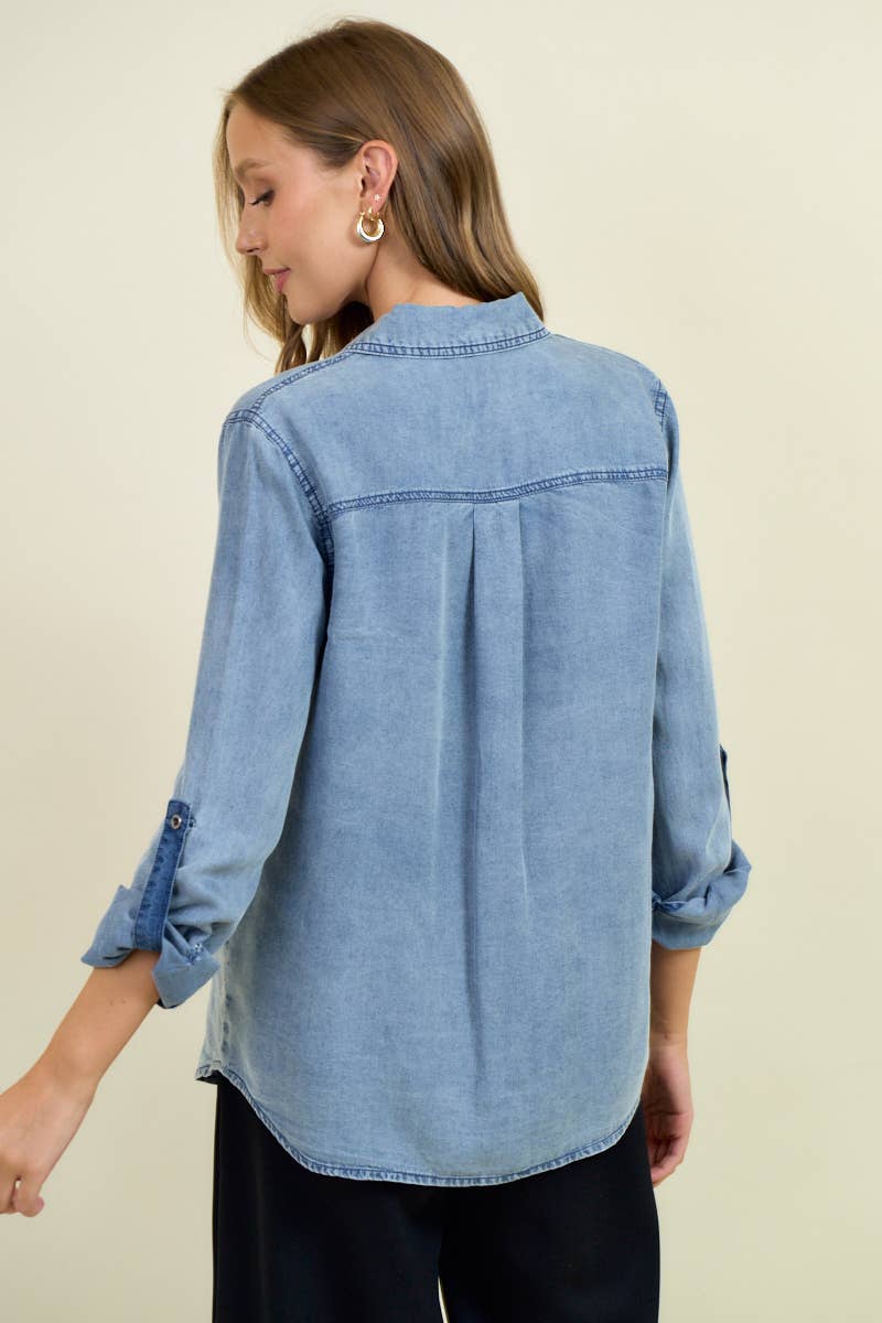 Chambray Button Down Shirt With Roll up Sleeve