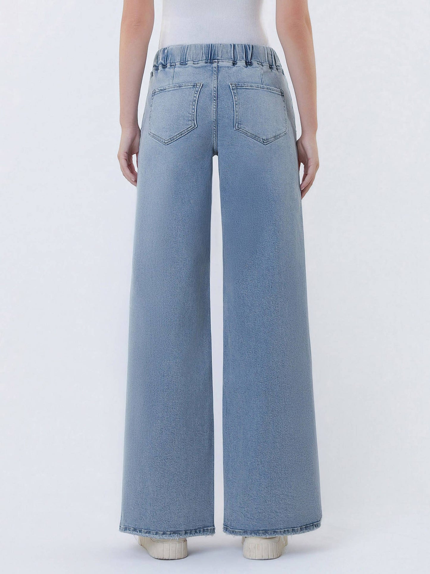 HIGH RISE DRAWSTRING WAISTBAND SLIT WIDE LEG JEANS