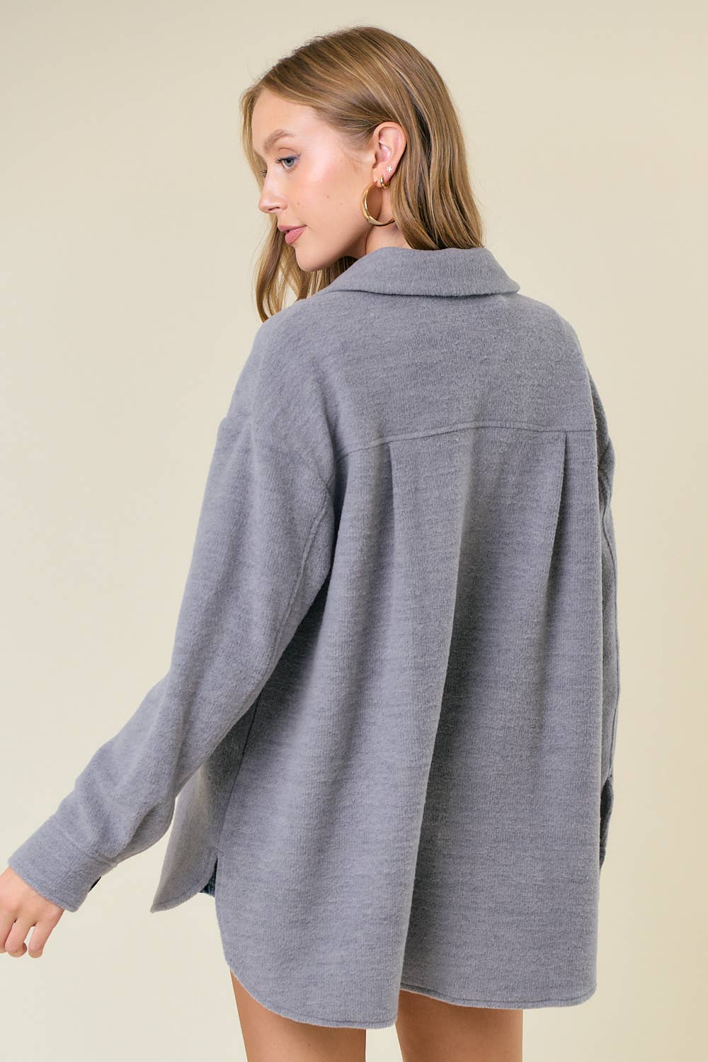 Fleece Knit Button-Down Shacket W/ Patch Pocket - 10606J