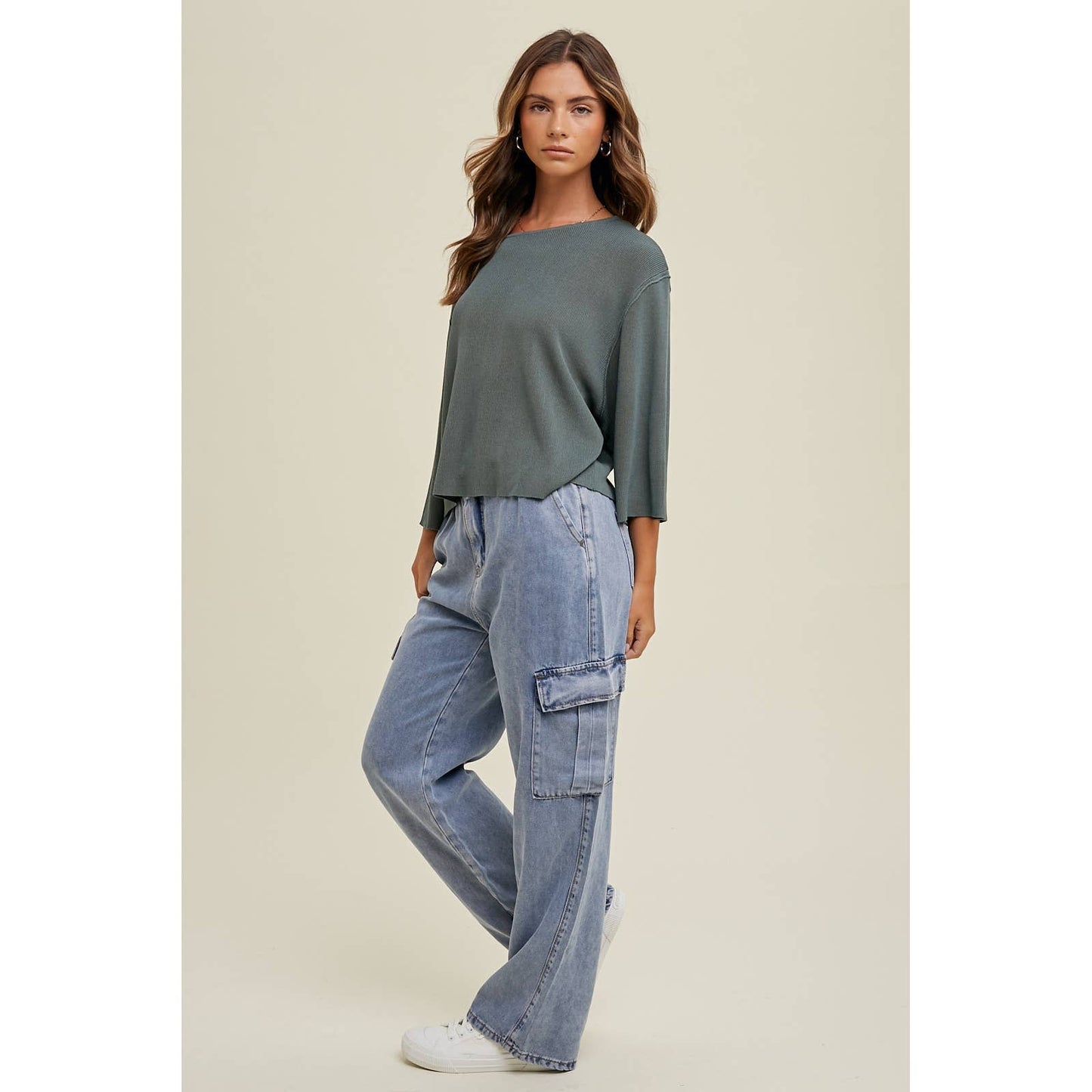 3/4 SLEEVE DROP SHOULDER SWEATER / WL24-8508