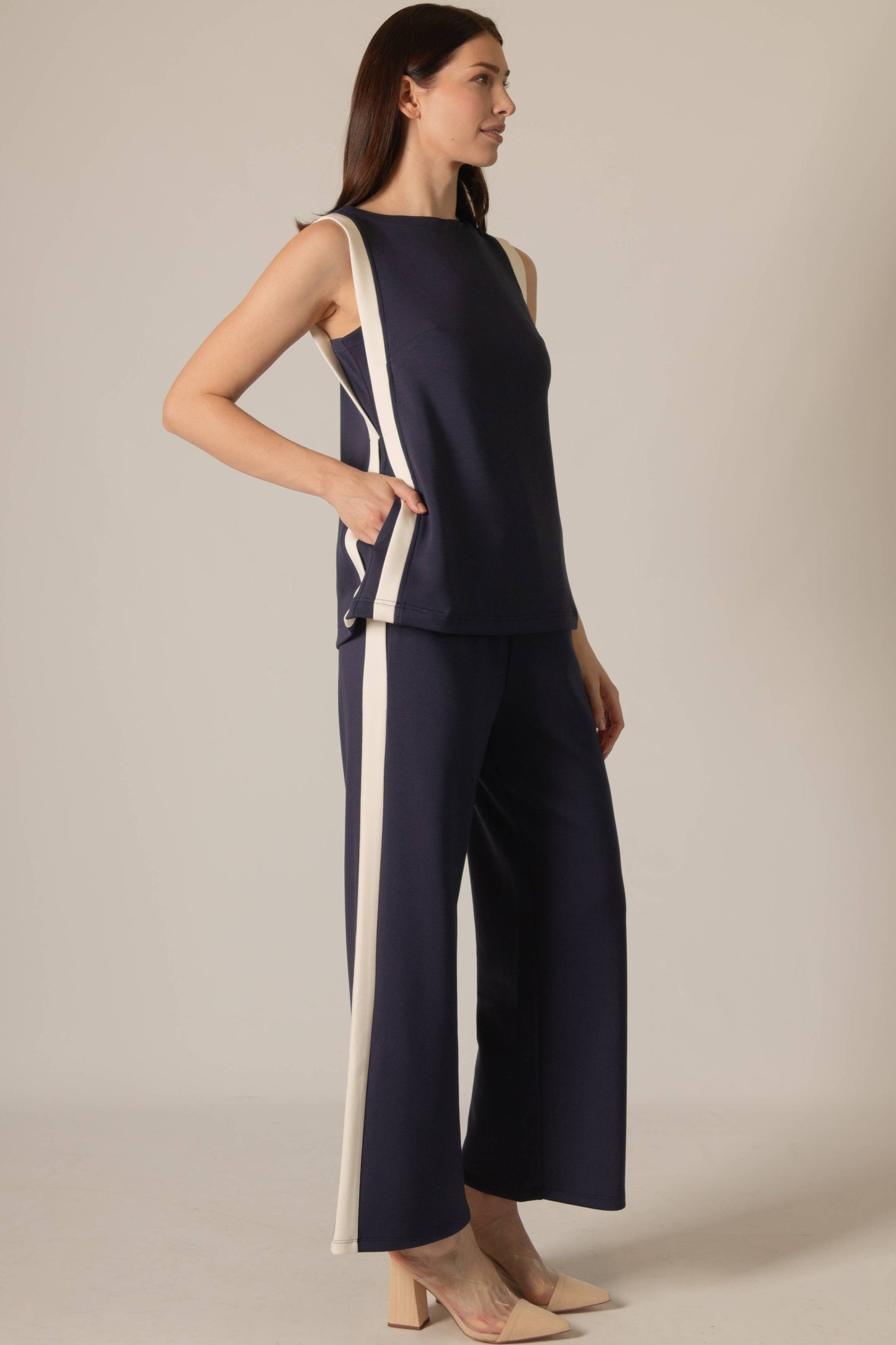 P. CILL Butter Modal Contrast Border Side Pocket Sleeveless