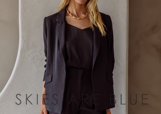 Skies Are Blue Eco-Friendly Recycled Poly Shirred Sleeve Blazer