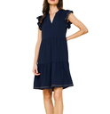 Skies Are Blue Contrast Stitch Tiered Babydoll Dress