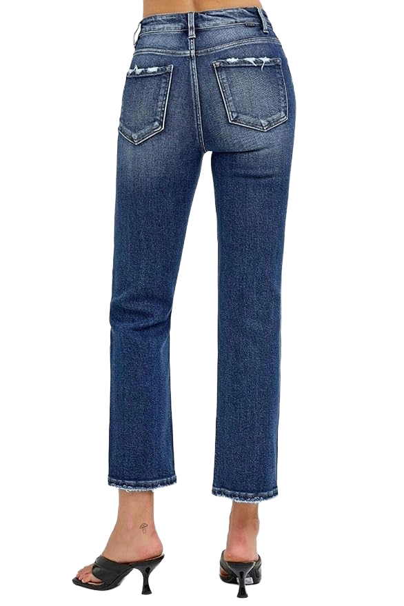 Risen Jeans - Tummy Control High Rise Crop Straight Jeans/Dark