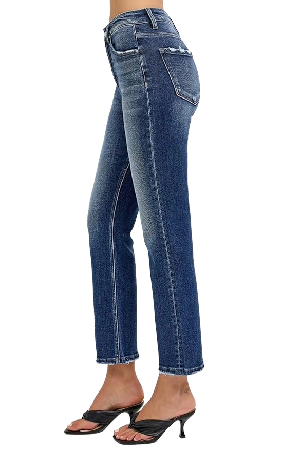 Risen Jeans - Tummy Control High Rise Crop Straight Jeans/Dark