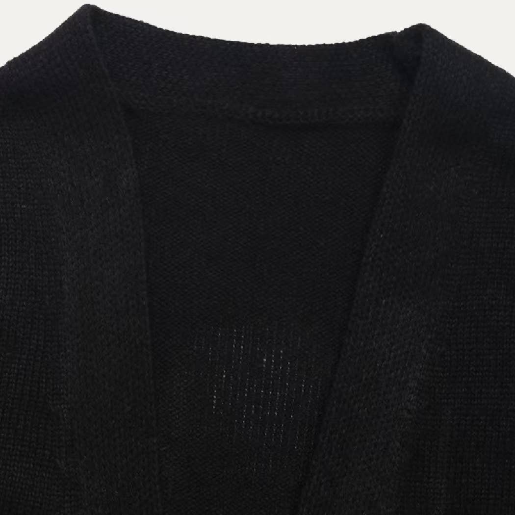 Cool Girl Black Balloon Sleeve Open Front Long Body Cardigan