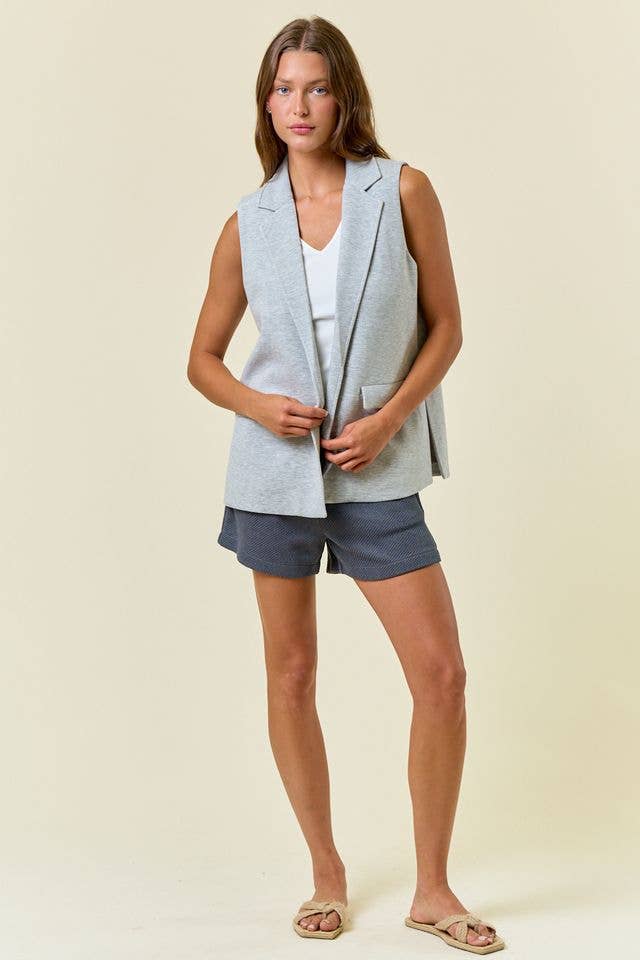 Stretch Knit Open Front Long Vest - 10687J