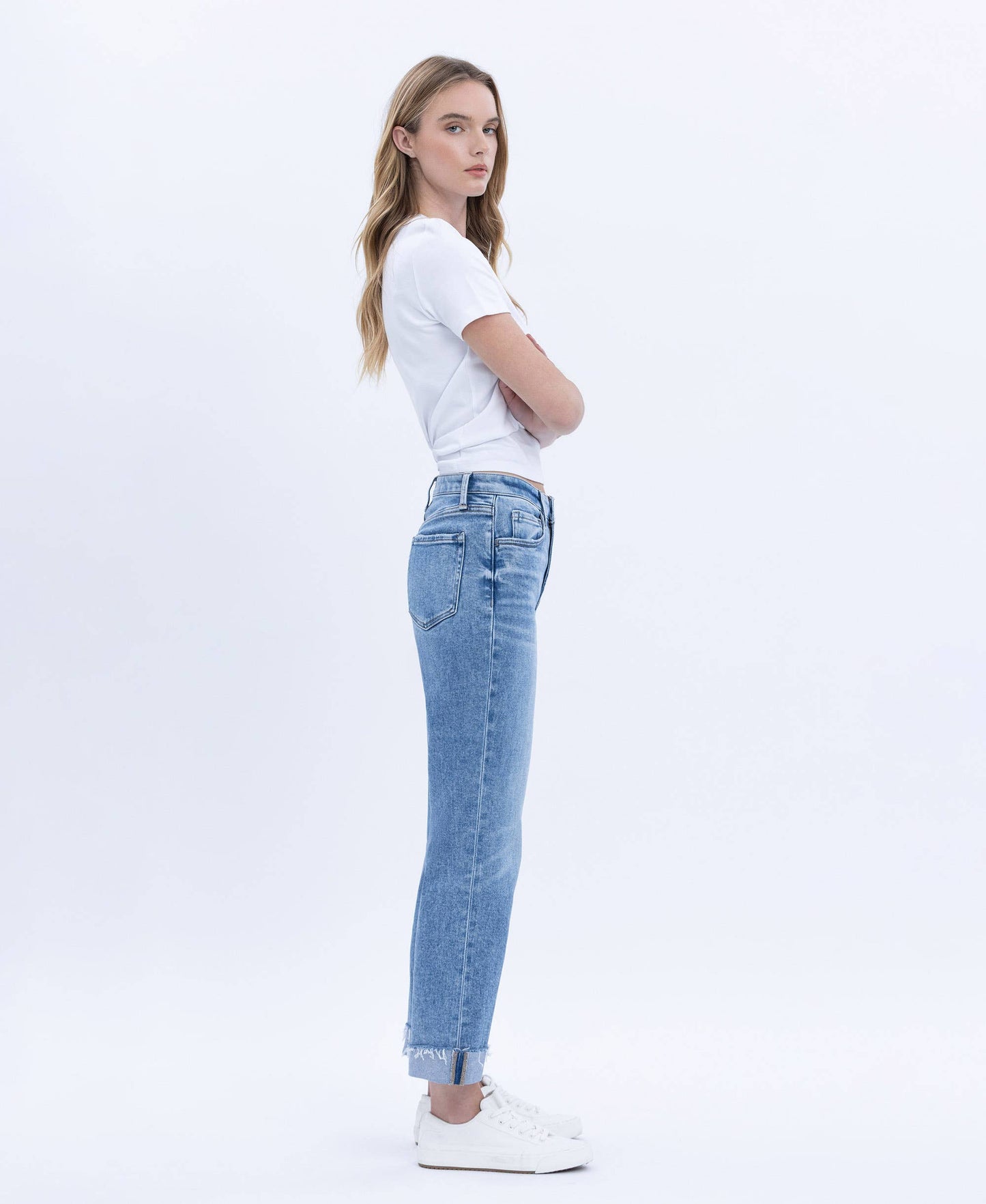 HIGH RISE CUFFED CROP STRAIGHT JEANS