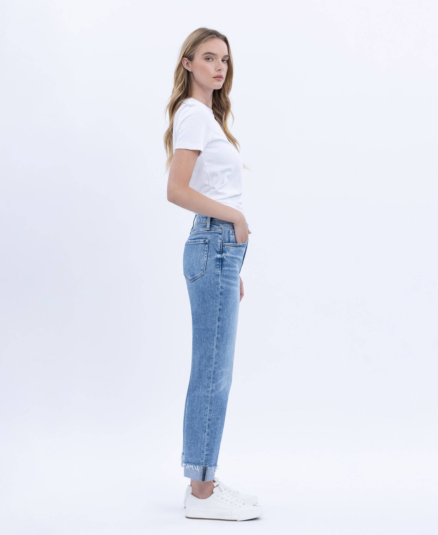 HIGH RISE CUFFED CROP STRAIGHT JEANS