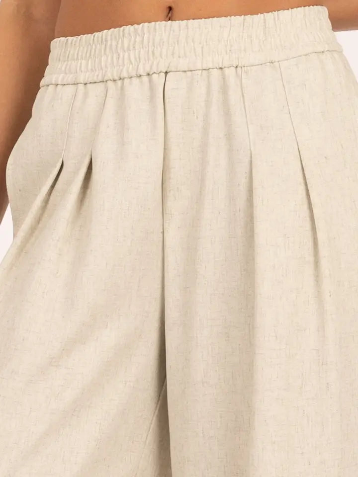 Elastic Band Pleated Wide-Leg Pants