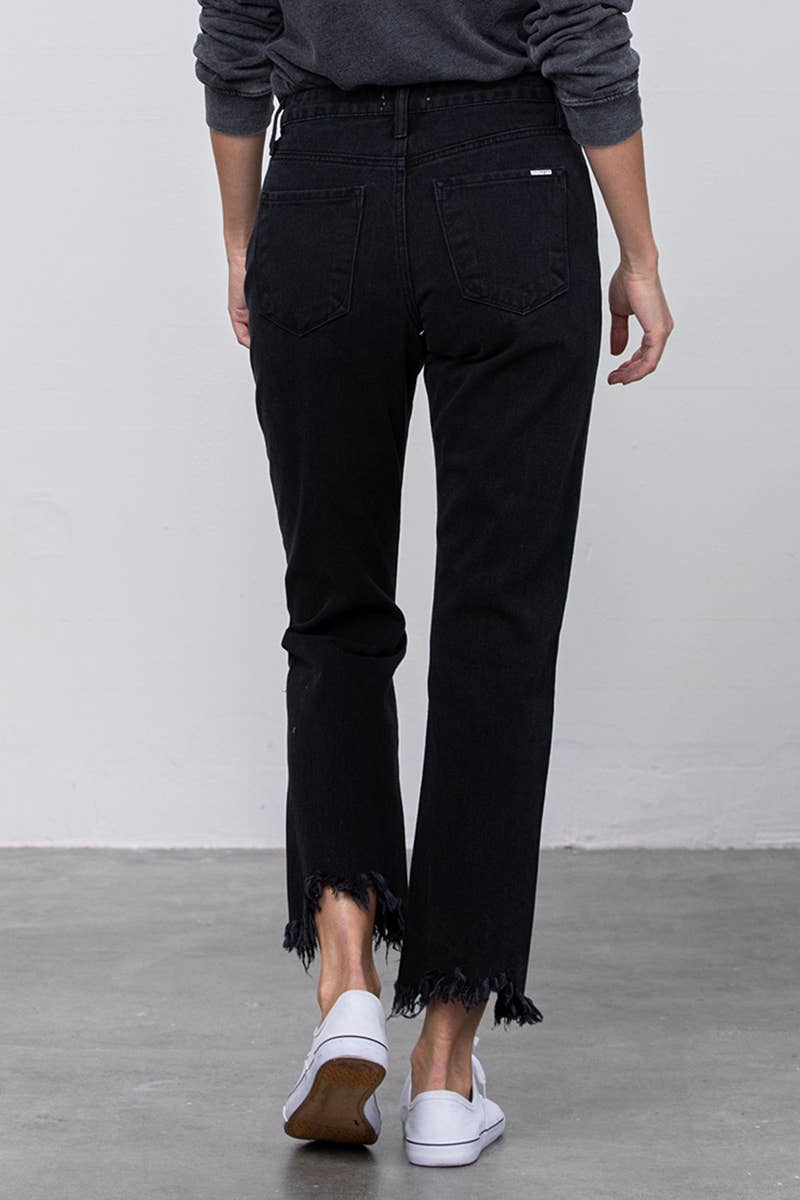 High Rise Ripped Frayed Hem Straight Jeans