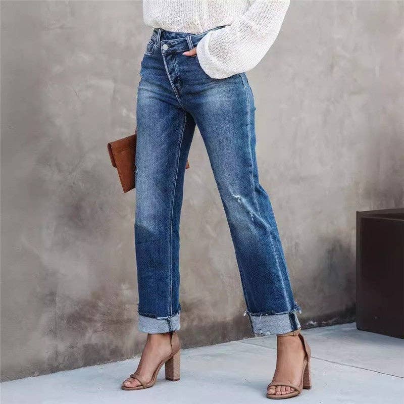 Relaxed Fit Straight Leg Denim Jeans