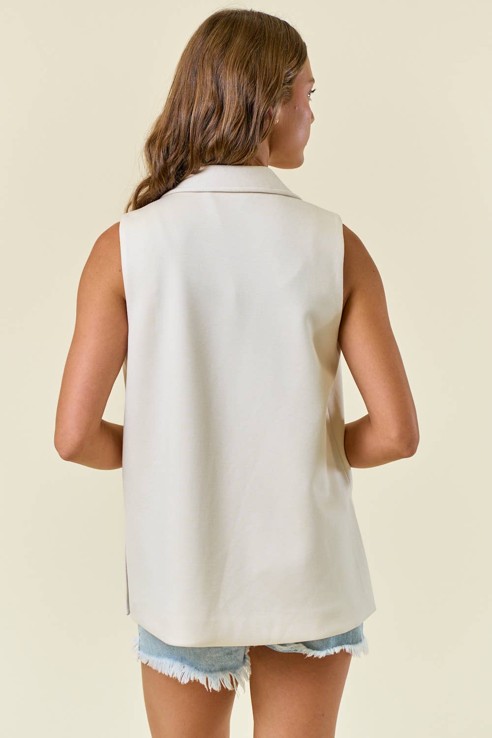 Stretch Knit Open Front Long Vest - 10687J
