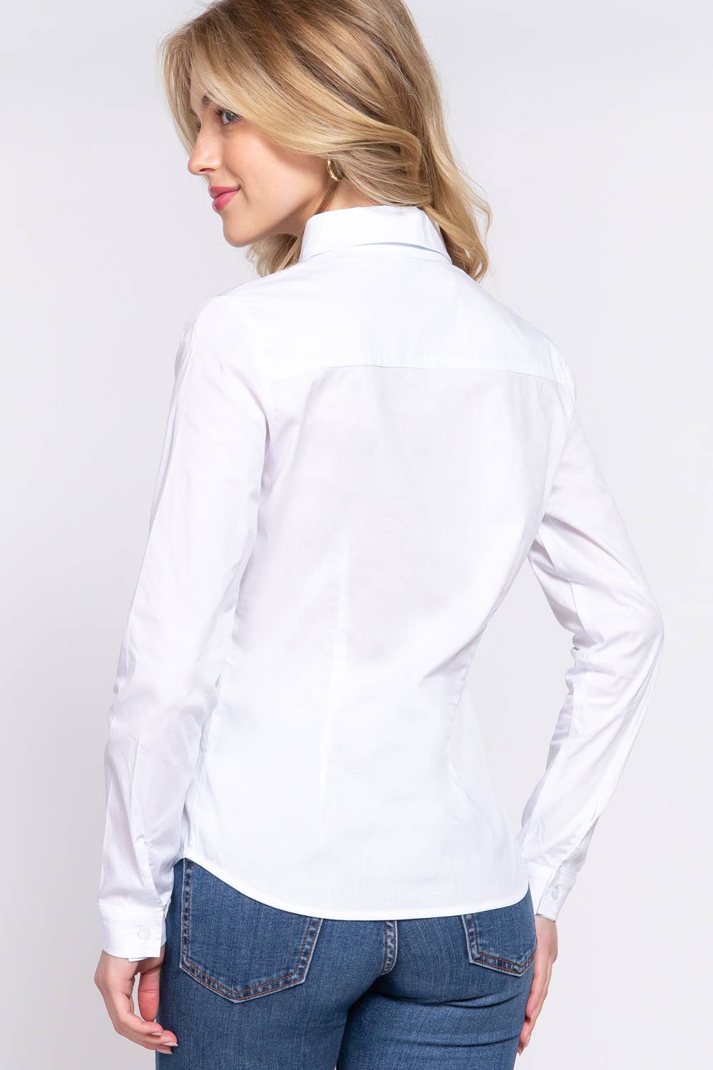 Long Sleeve Button Down Stretch Poplin Shirt