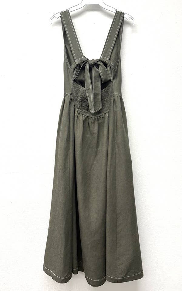 Linen Contrast Stitch Midi Dress