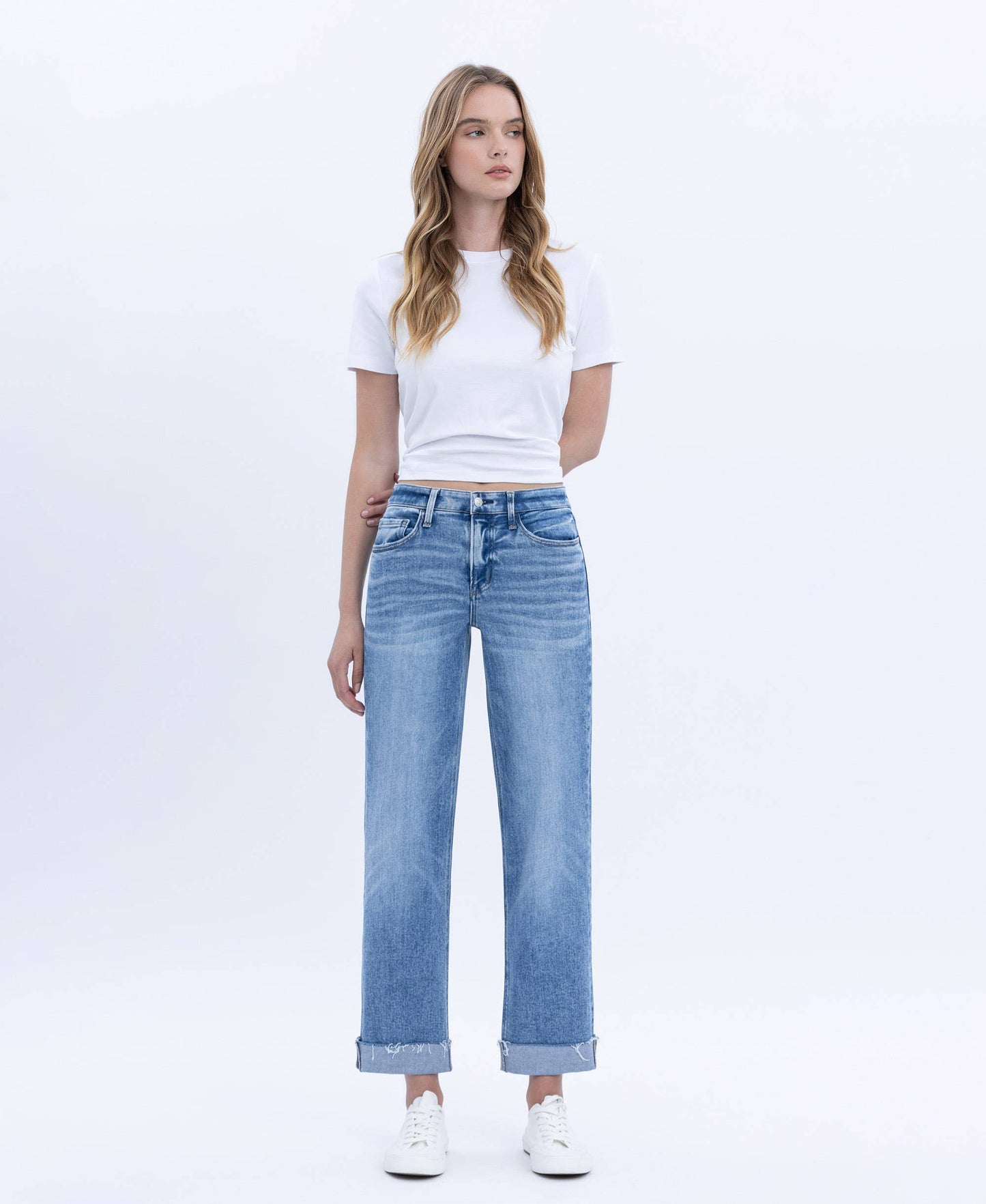 HIGH RISE CUFFED CROP STRAIGHT JEANS