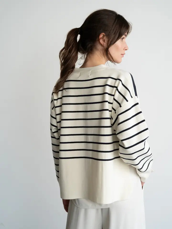 Contrast Striped Sweater Cardigan