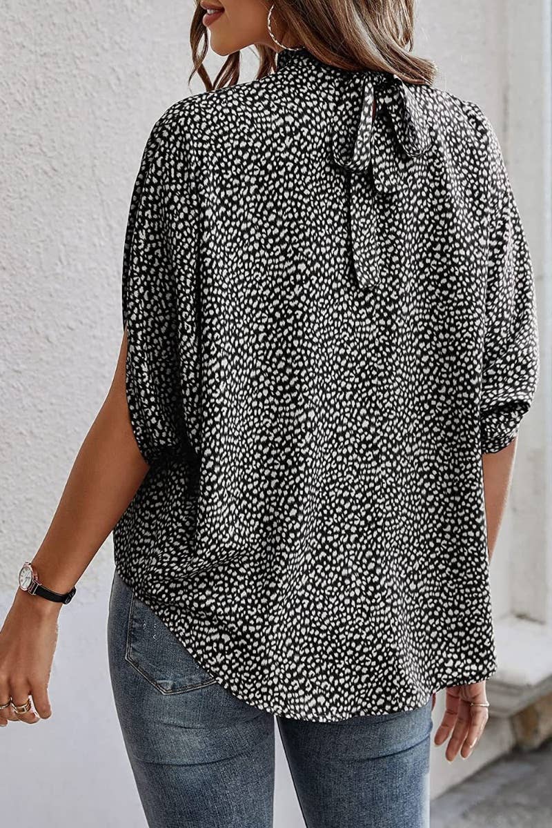 CASUAL SUMMER PRINT SPLIT BAT SLEEVE TOP