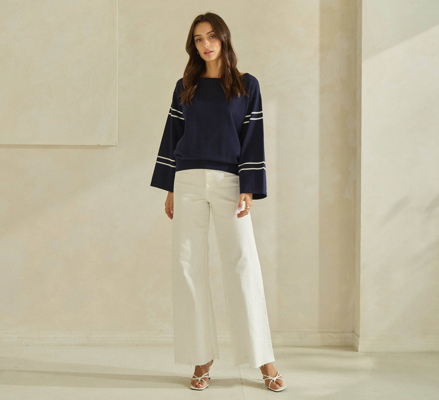 Boat Neck Striped Knit Top