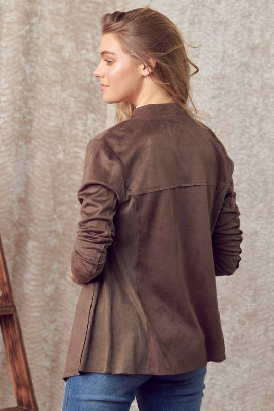 Suede Drape Soft Jacket With Contrast Rib