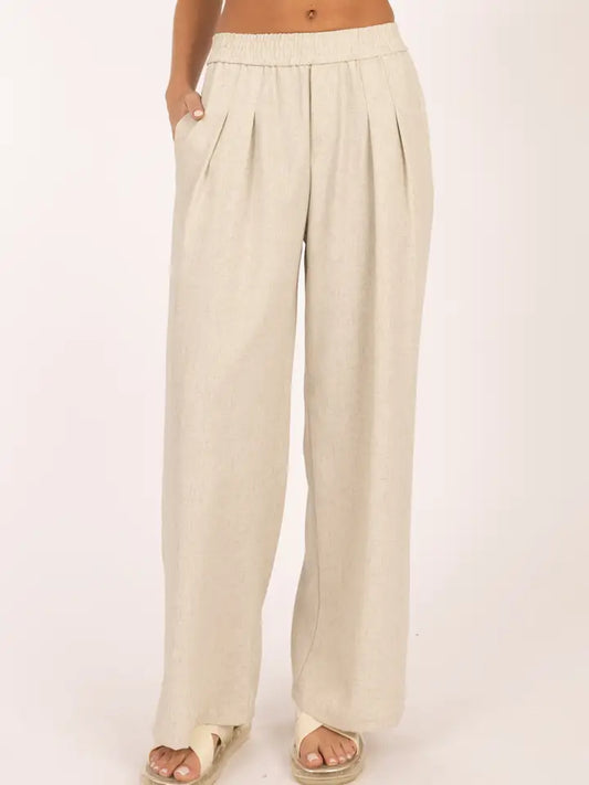 Elastic Band Pleated Wide-Leg Pants